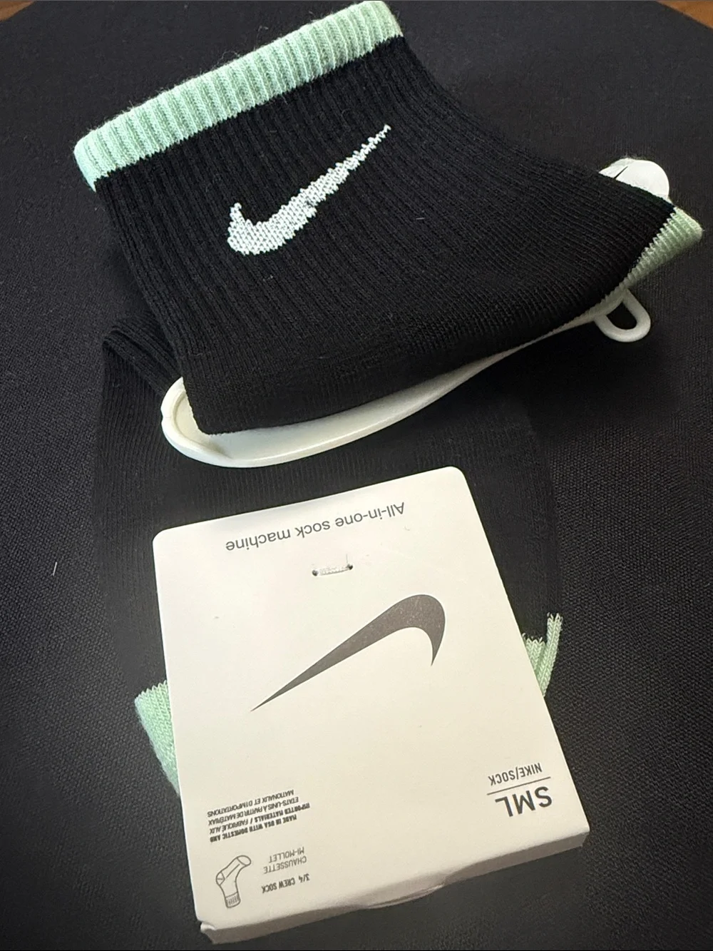 Nike Black & Mint Crew Socks - S/M